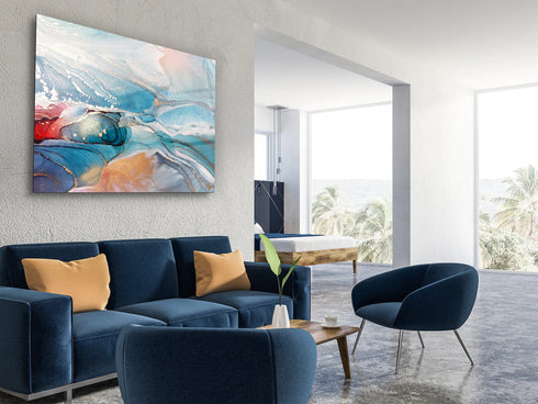 Blue Orange Glass Wall Decor Tempered Glass Wall Art, Marble Pattern Gift Fluid Glass Abstract Pattern Glass Abstract Art Glass Art