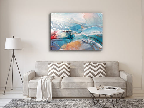 Blue Orange Glass Wall Decor Tempered Glass Wall Art, Marble Pattern Gift Fluid Glass Abstract Pattern Glass Abstract Art Glass Art