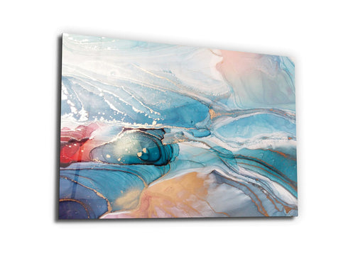 Blue Orange Glass Wall Decor Tempered Glass Wall Art, Marble Pattern Gift Fluid Glass Abstract Pattern Glass Abstract Art Glass Art