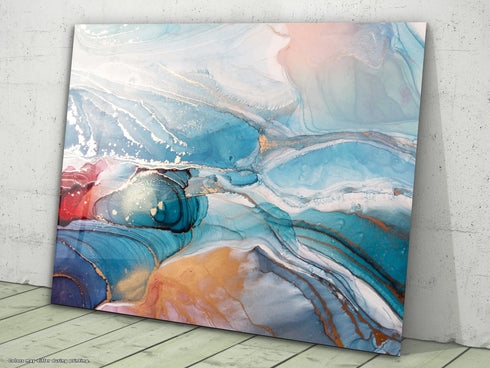 Blue Orange Glass Wall Decor Tempered Glass Wall Art, Marble Pattern Gift Fluid Glass Abstract Pattern Glass Abstract Art Glass Art