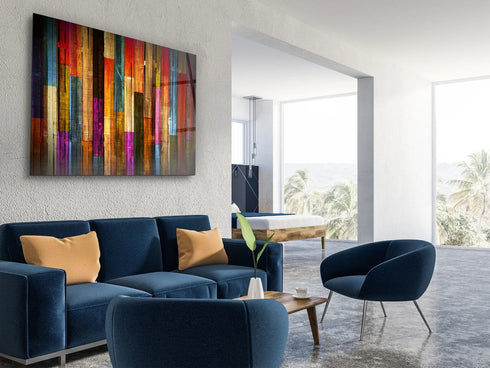 Colorful Wooden Glass Wall Art Durable Glass Printing Art Wall Hangings Modern Glass Art Large Glass Panel