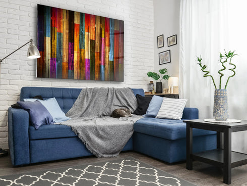 Colorful Wooden Glass Wall Art Durable Glass Printing Art Wall Hangings Modern Glass Art Large Glass Panel