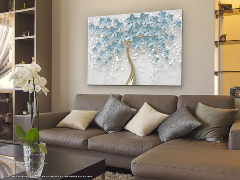 Glass Wall Art Prints Blue Flowers UV Printing Glass Art Decor