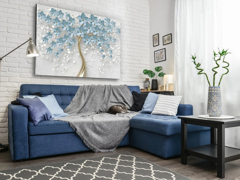 Glass Wall Art Prints Blue Flowers UV Printing Glass Art Decor