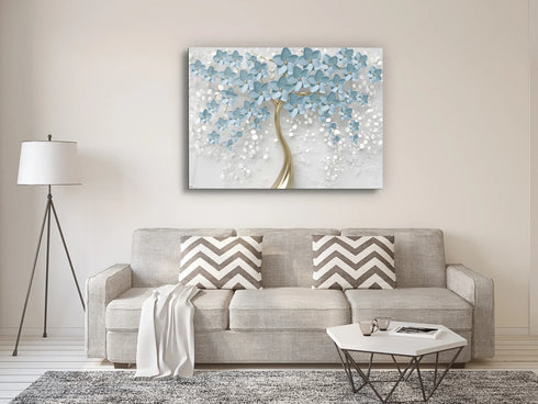 Glass Wall Art Prints Blue Flowers UV Printing Glass Art Decor