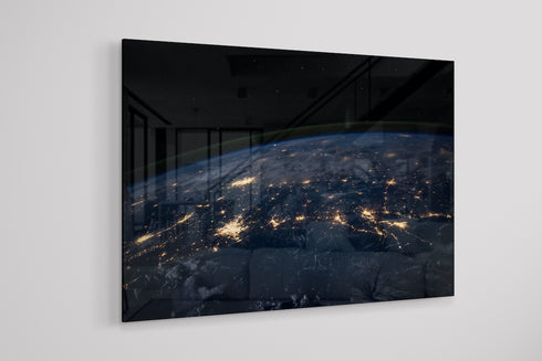 World from Space Tempered Glass Wall Art