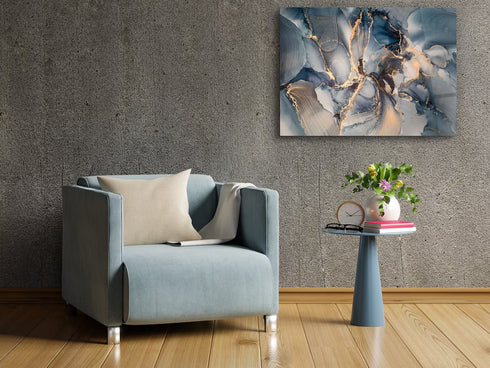 Glass Wall Art Gift, Housewarming italian art glass Tempered Glass Art Blue Gray Abstract Fluid Marble Glass Art Glass Printing