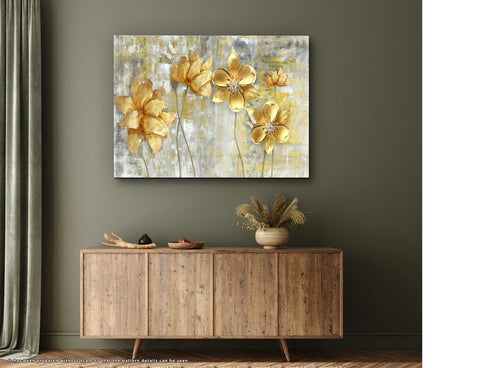 Golden Flowers Glass Wall Art Large Wall Decor Housewarming Gift Glass Art Modern Tempered Glass